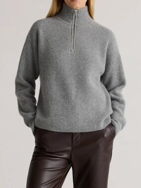 NWOT Quince Gray Half-Zip Ribbed Mongolian cashmere Sweater